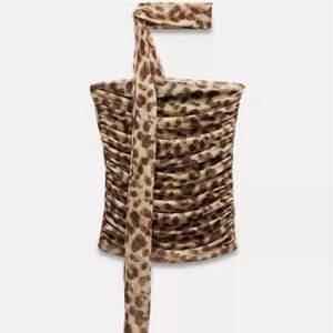 Zara Brown Cheetah Top W/ Neck Scarf